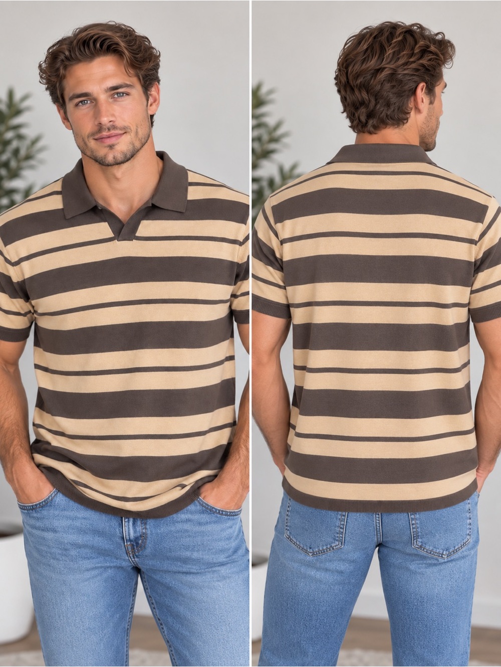 Target 🎯 Original Use Brown & Taupe Horizontal Stripe Polo